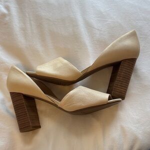 Franco Sarto Cream and Tan Block Heel Sandals